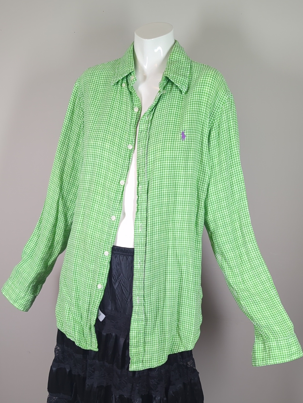 Vintage Ralph Lauren Green Gingham Button-Down Shirt M